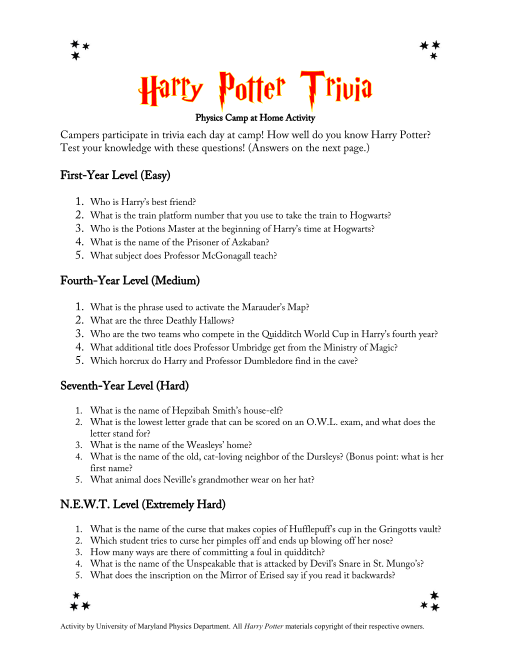 Harry Potter and Physics Trivia