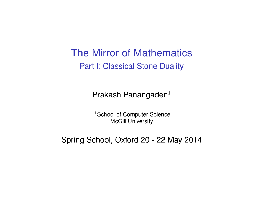 The Mirror of Mathematics Part I: Classical Stone Duality