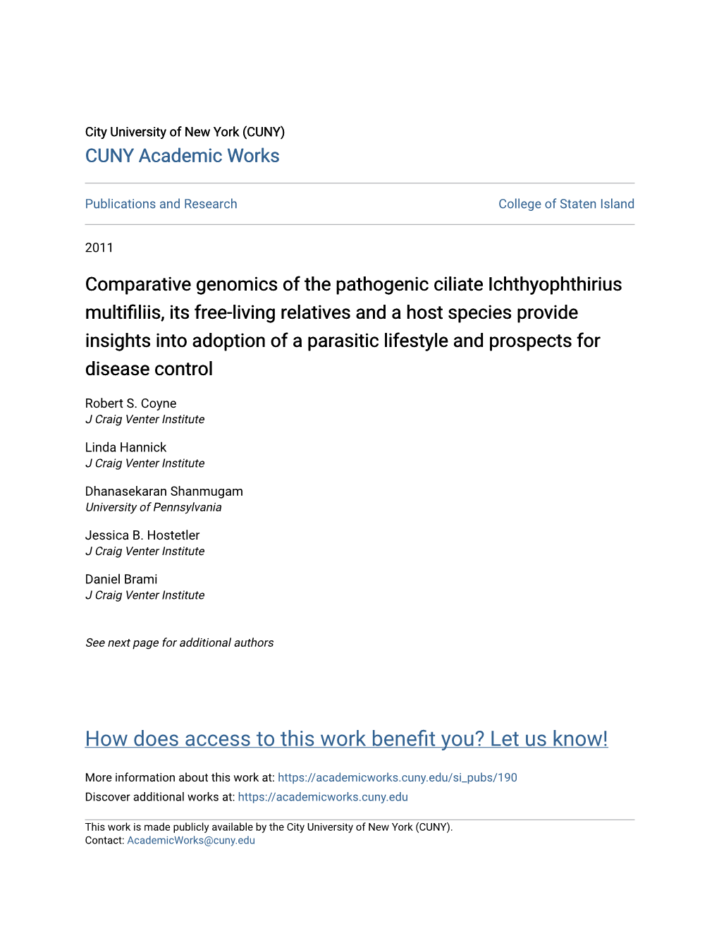 Comparative Genomics of the Pathogenic Ciliate Ichthyophthirius