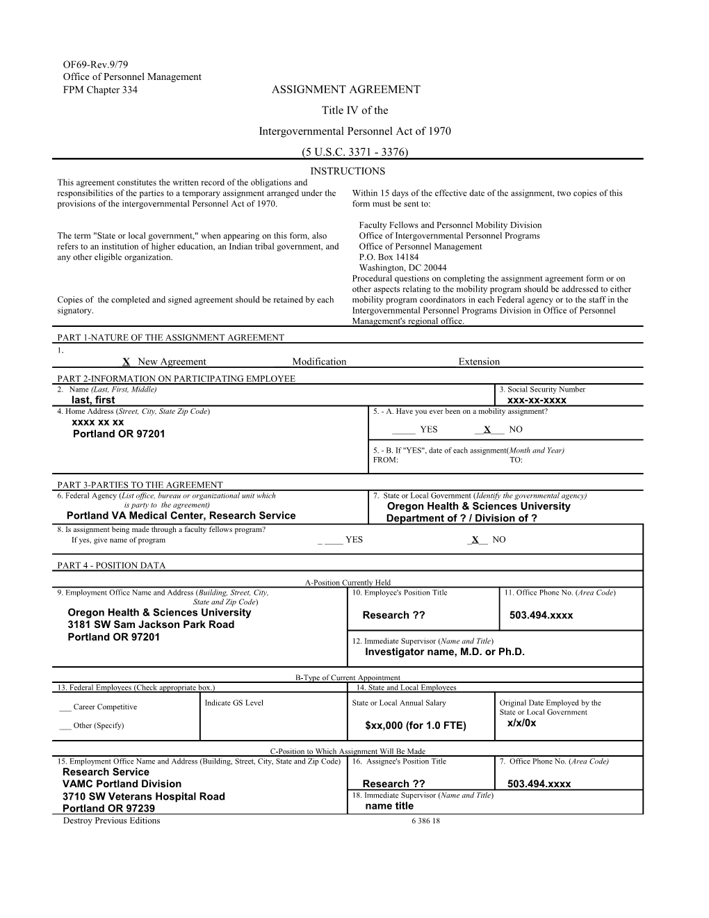 IPA Application Form (Portland VA Medical Center)