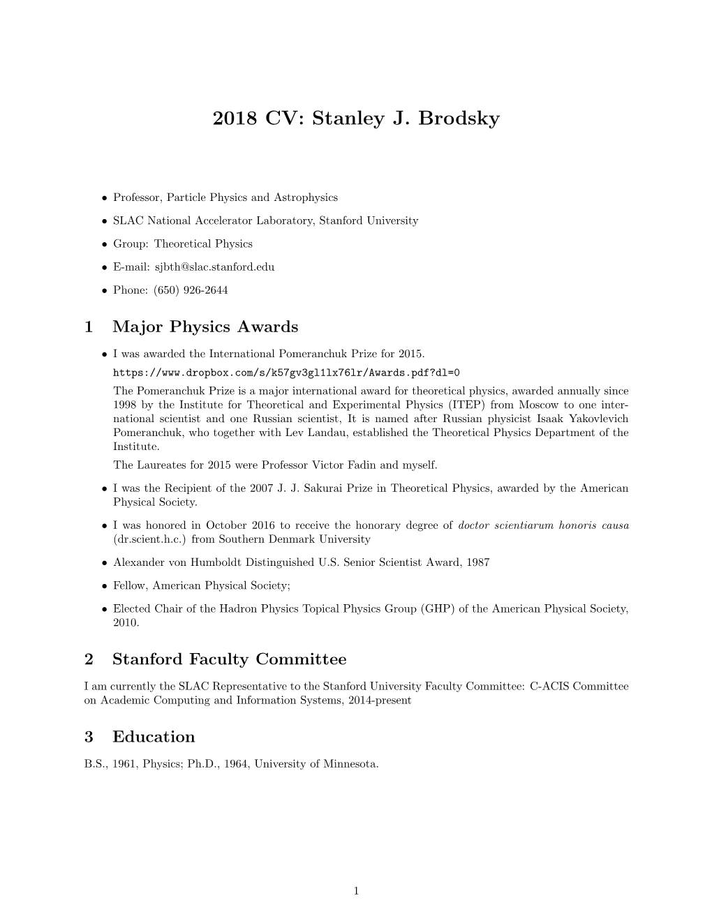 2018 CV: Stanley J. Brodsky