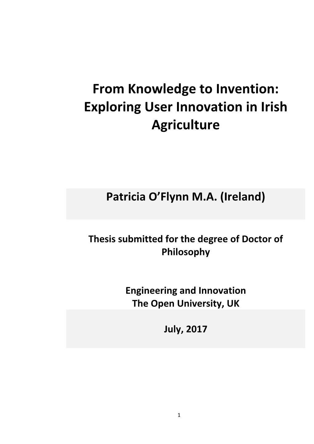 Exploring User Innovation in Irish Agriculture