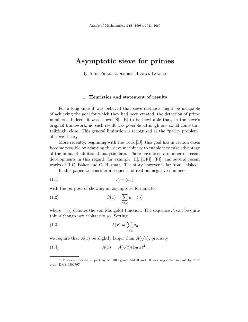 Asymptotic Sieve for Primes