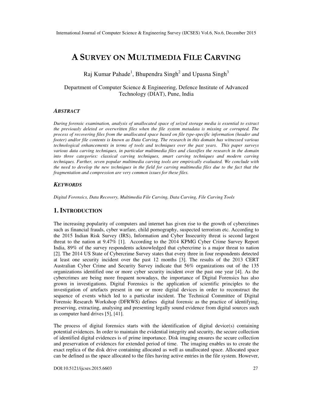 A Survey on Multimedia File Carving