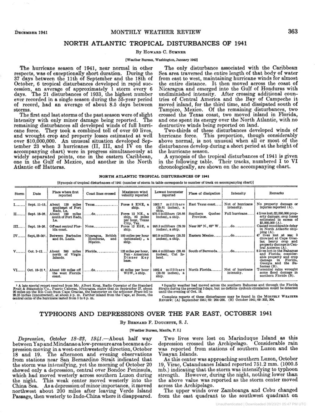 NORTH ATLANTIC TROPICAL DISTURBANCES of 1941 by HOWARDC