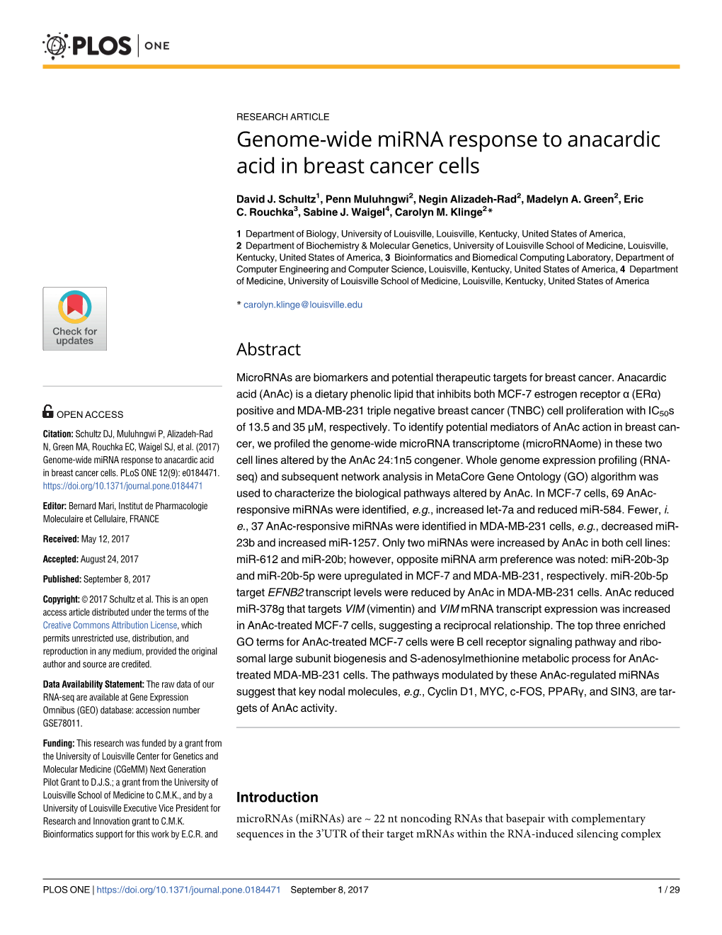 Genome-Wide Mirna Response to Anacardic Acid in Breast Cancer Cells