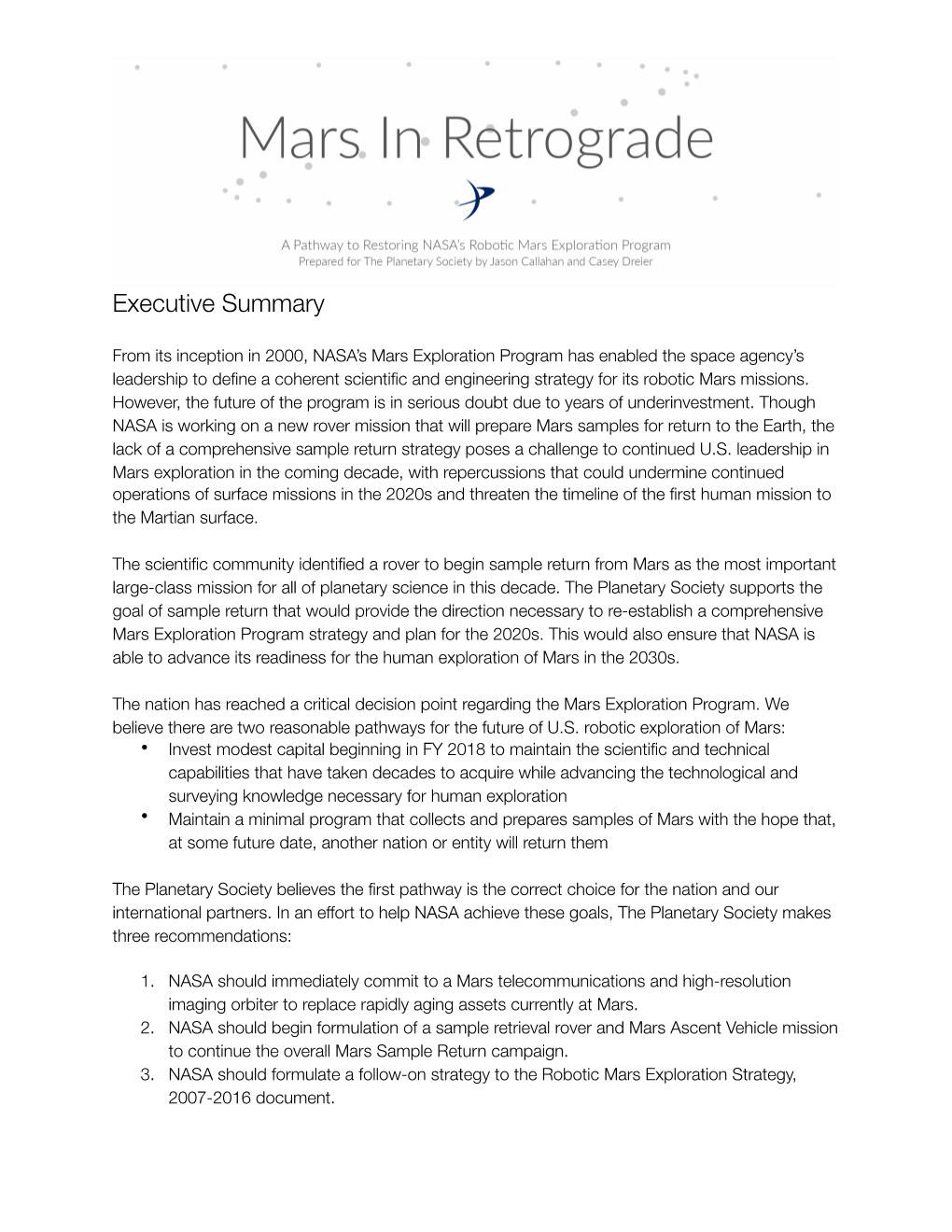 Mars in Retrograde: a Pathway to Restoring NASA’S Mars Exploration Program – the Planetary Society