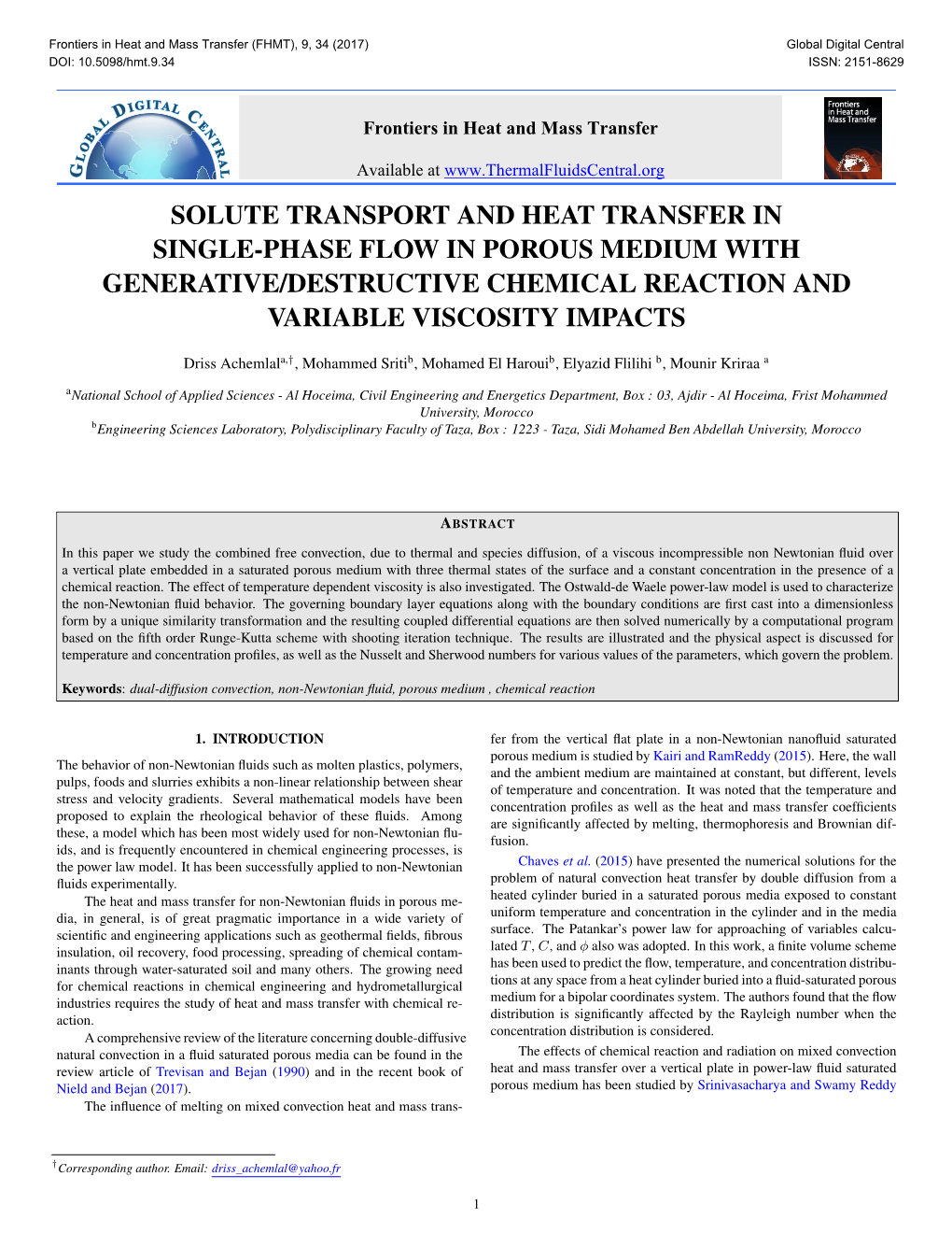 Journals PDF | Frontiers in Heat and Mass Transfer (FHMT)
