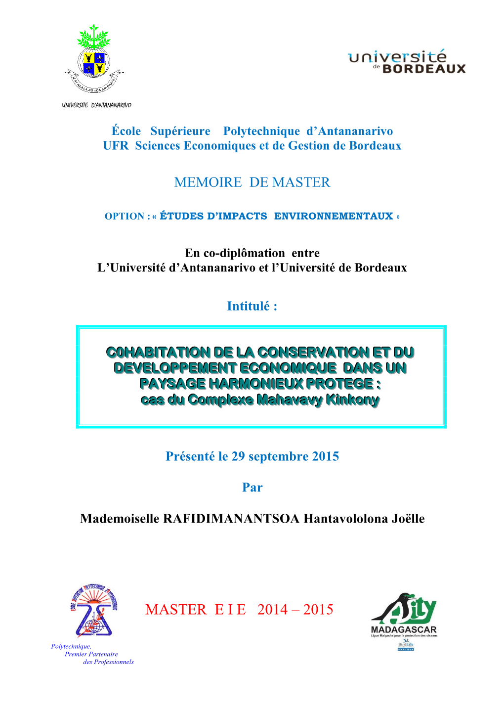 Master E I E 2014 – 2015