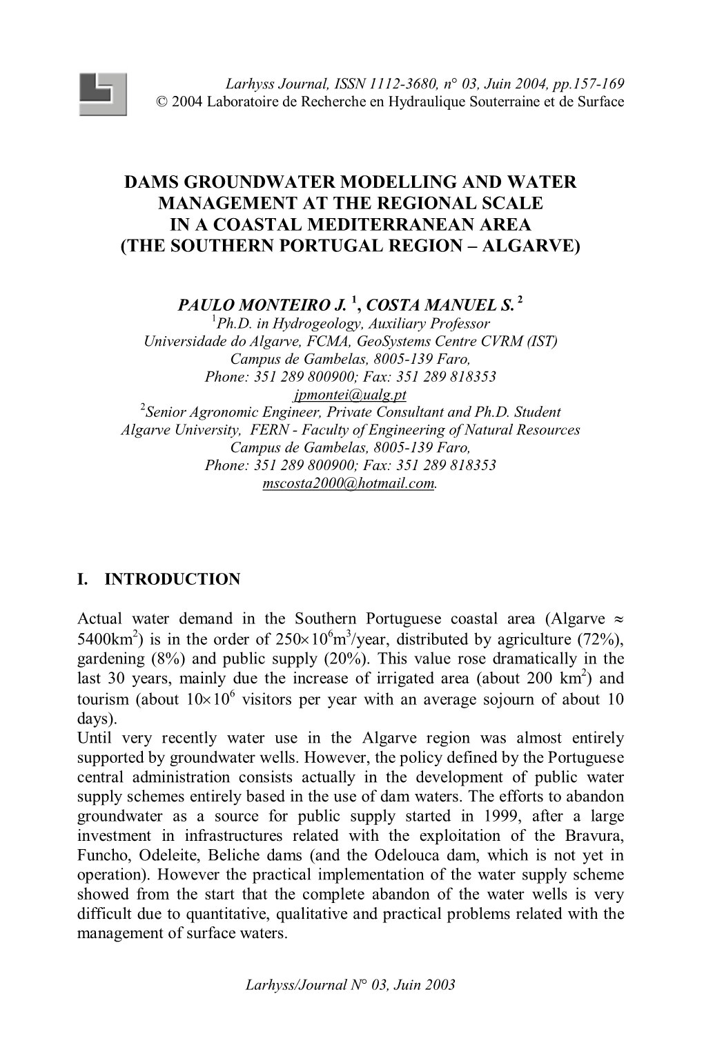 Dams Groundwater Modelling and Water Management at the Regional Scale in a Coastal Mediterranean Area (The Southern Portugal Region – Algarve)