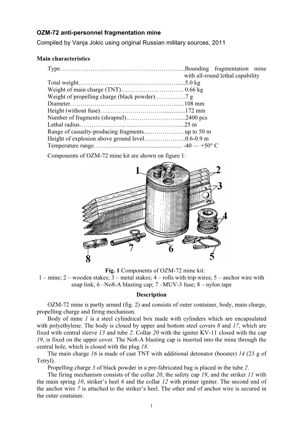 OZM-72 Anti-Personnel Fragmentation Mine Compiled by Vanja Jokic Using Original Russian Military Sources, 2011