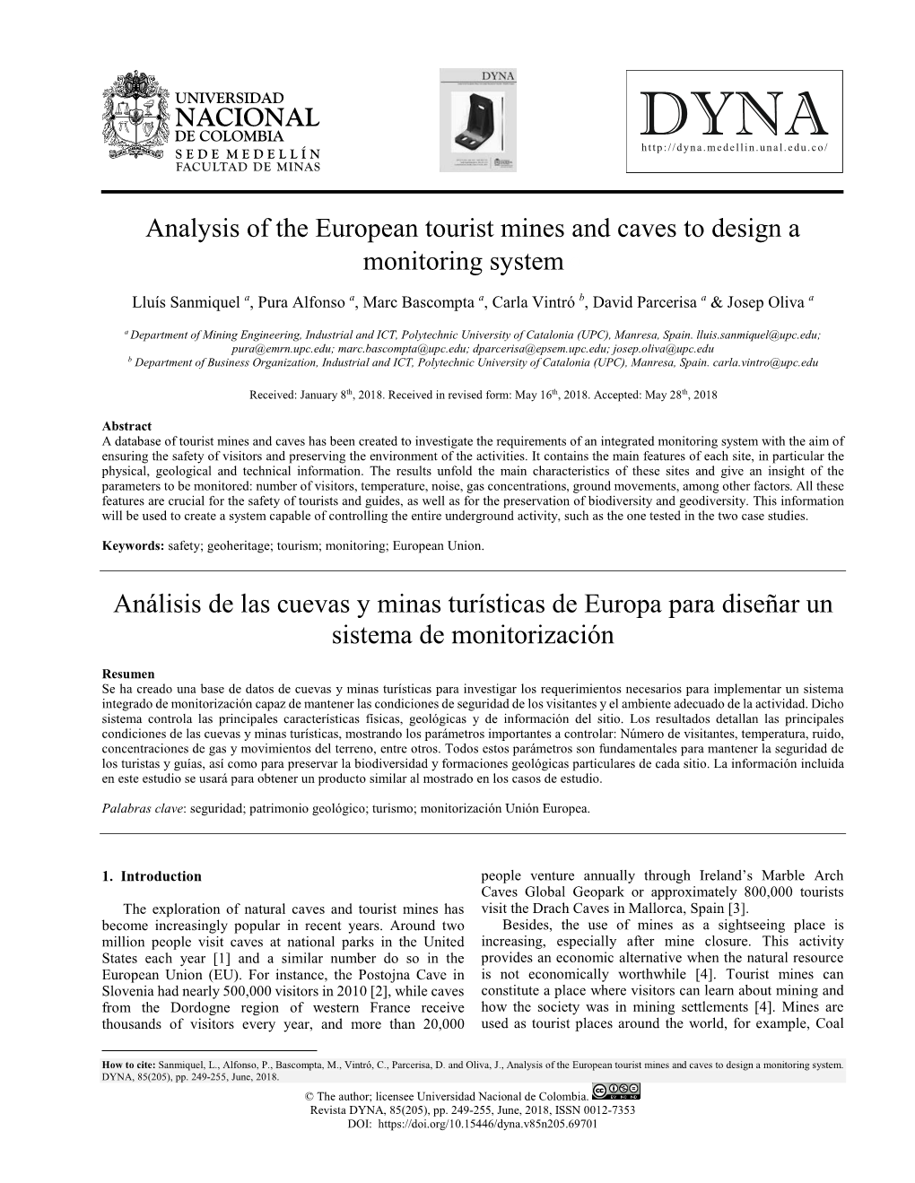 Analysis of the European Tourist Mines and Caves to Design a Monitoring System •