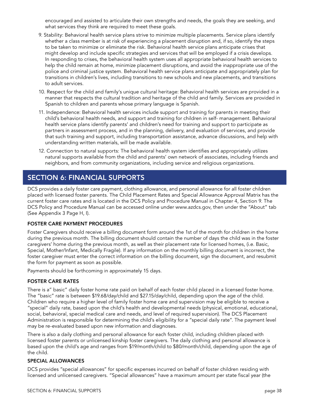 Section 6: Financial Supports