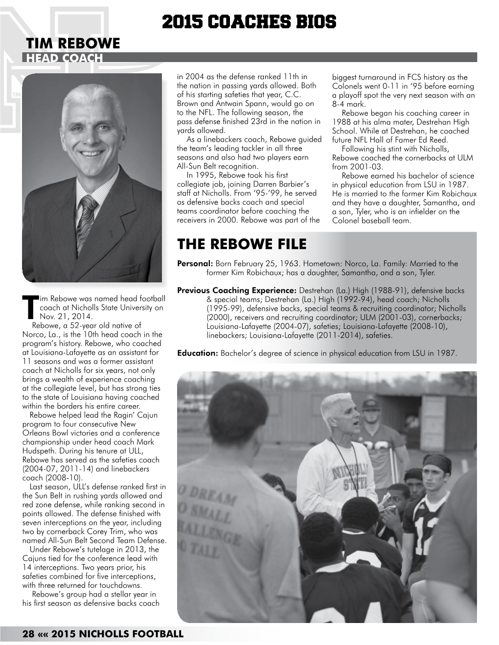 2015 COACHES BIOS TIM REBOWE Head Coach