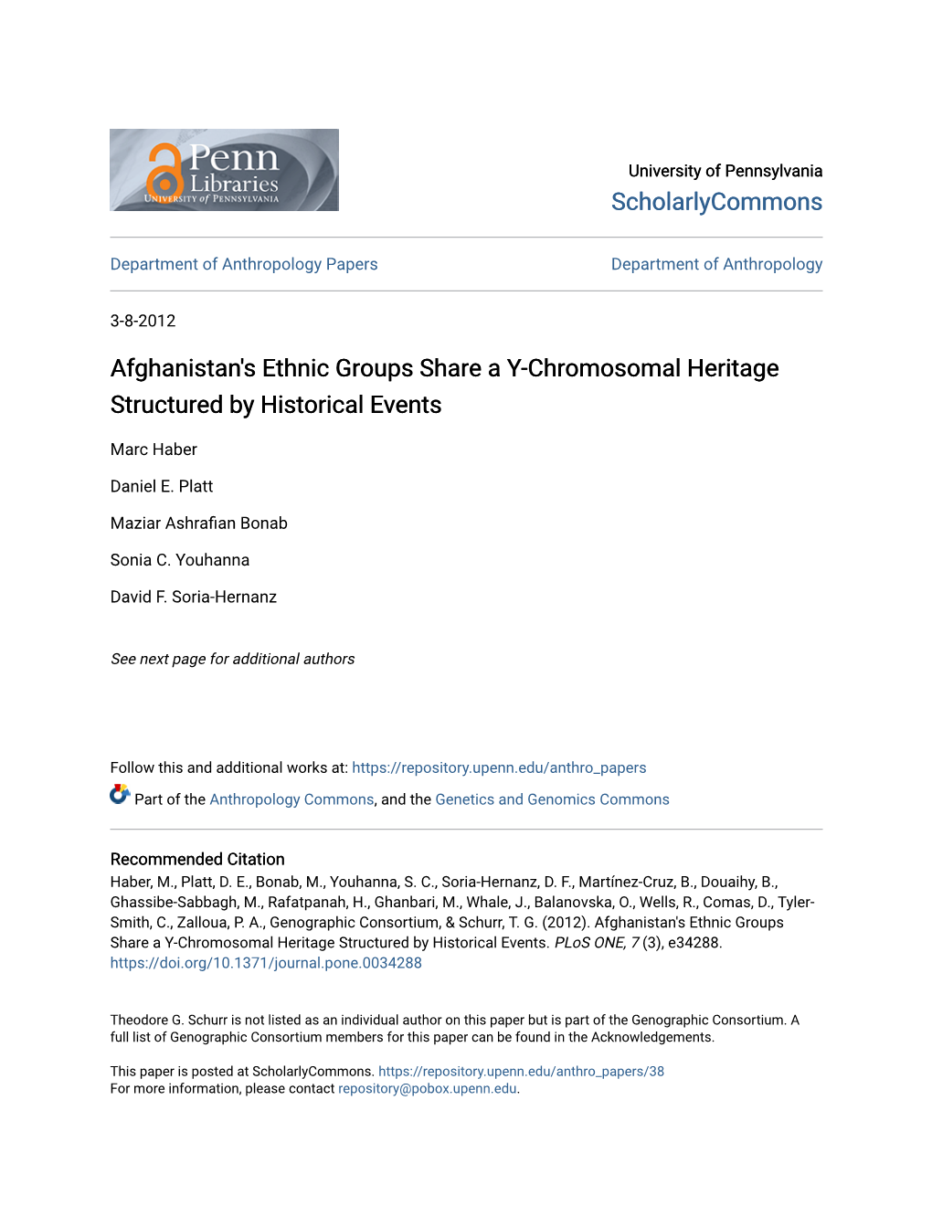 Afghanistan's Ethnic Groups Share a Y-Chromosomal Heritage Structured by Historical Events