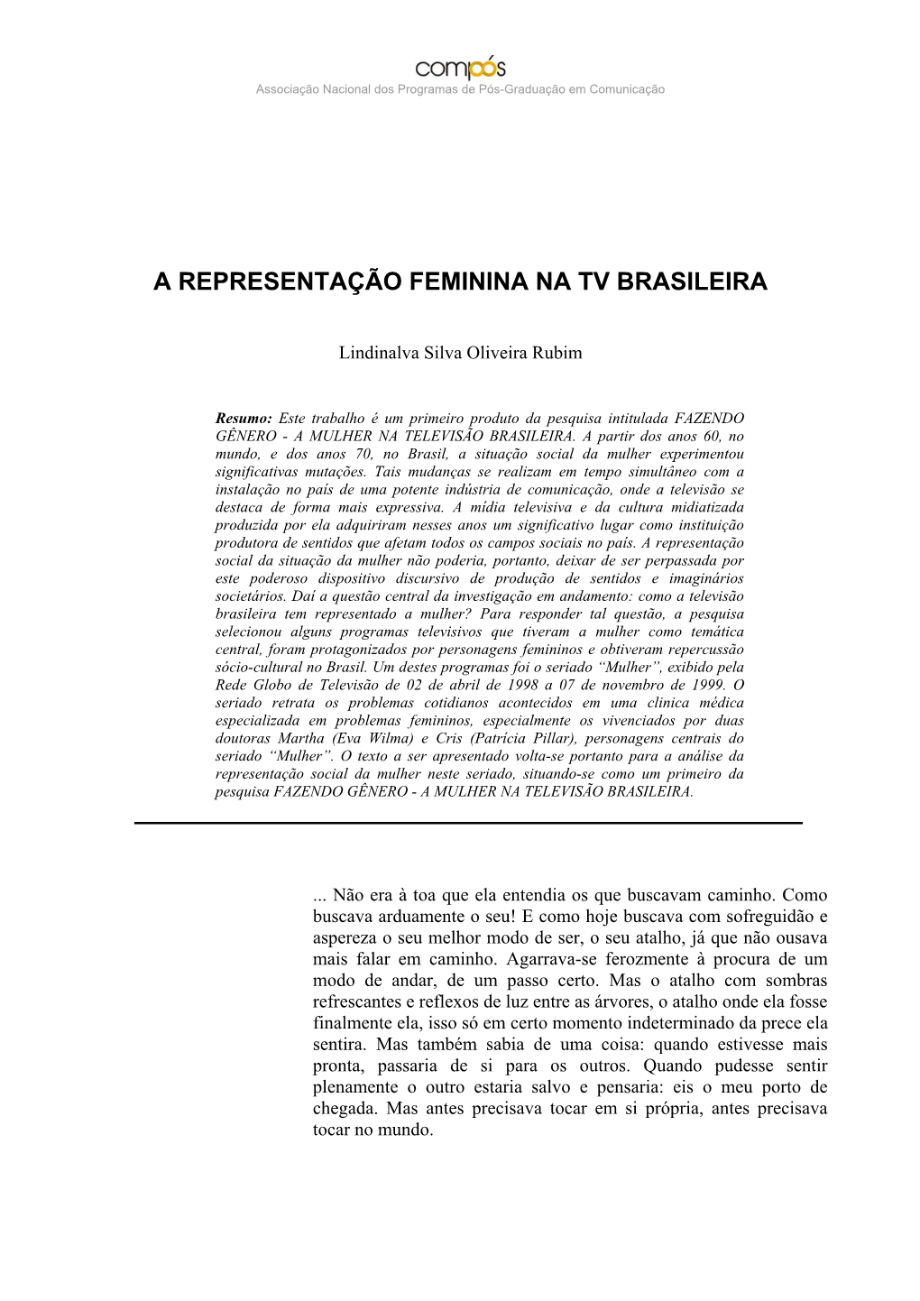A Representação Feminina Na Tv Brasileira