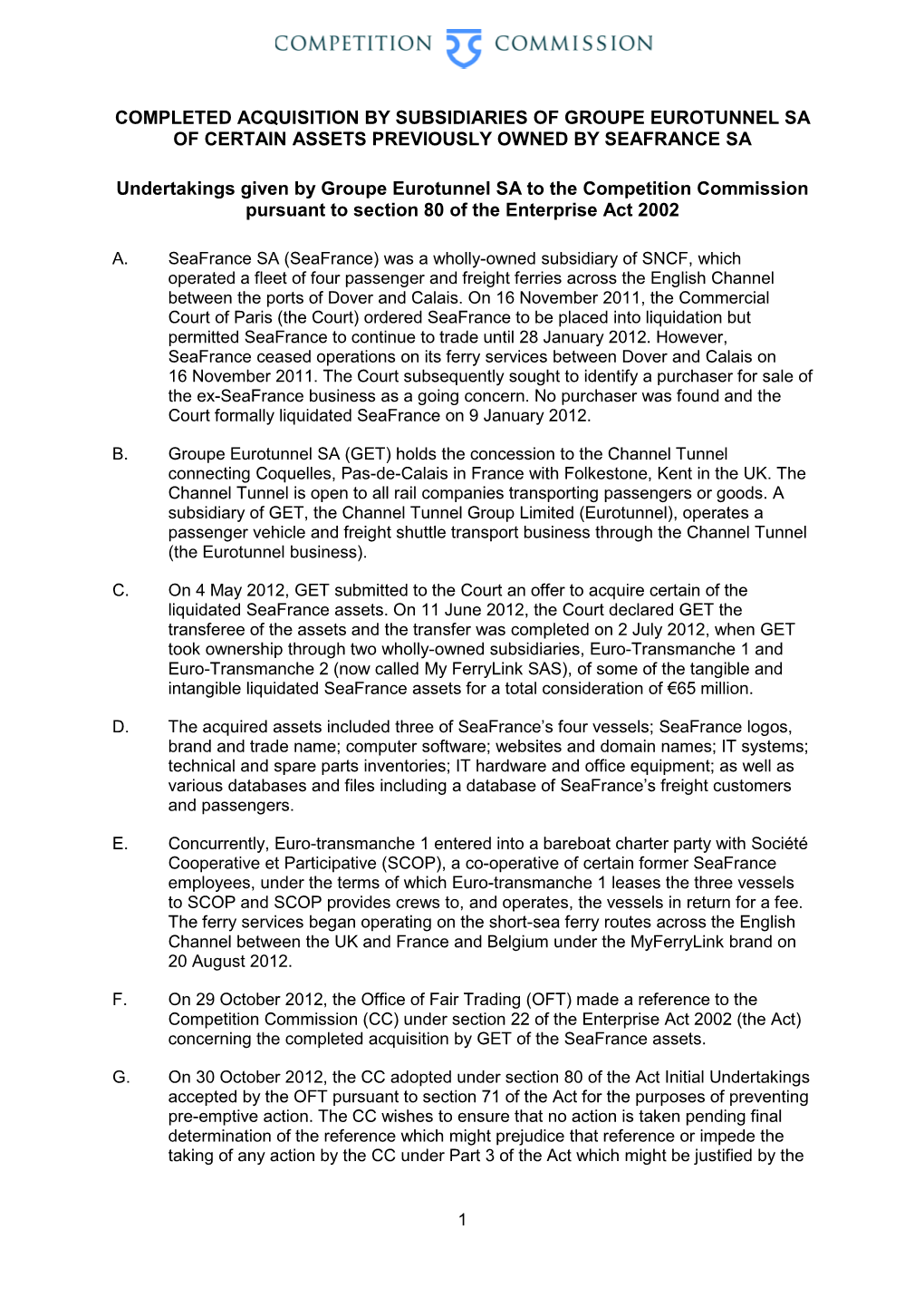 Eurotunnel Interim Undertakings