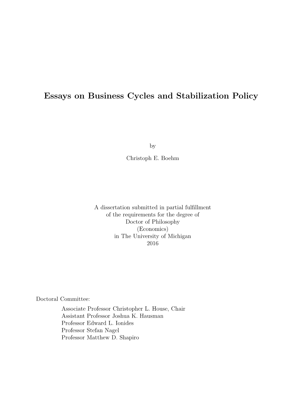 Essays on Business Cycles and Stabilization Policy