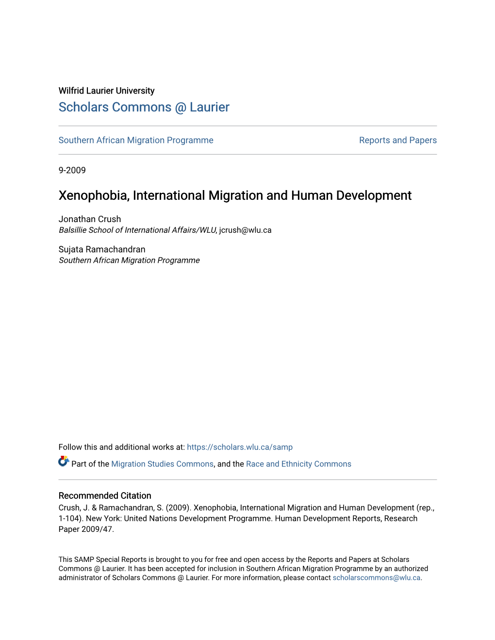 Xenophobia, International Migration and Human Development