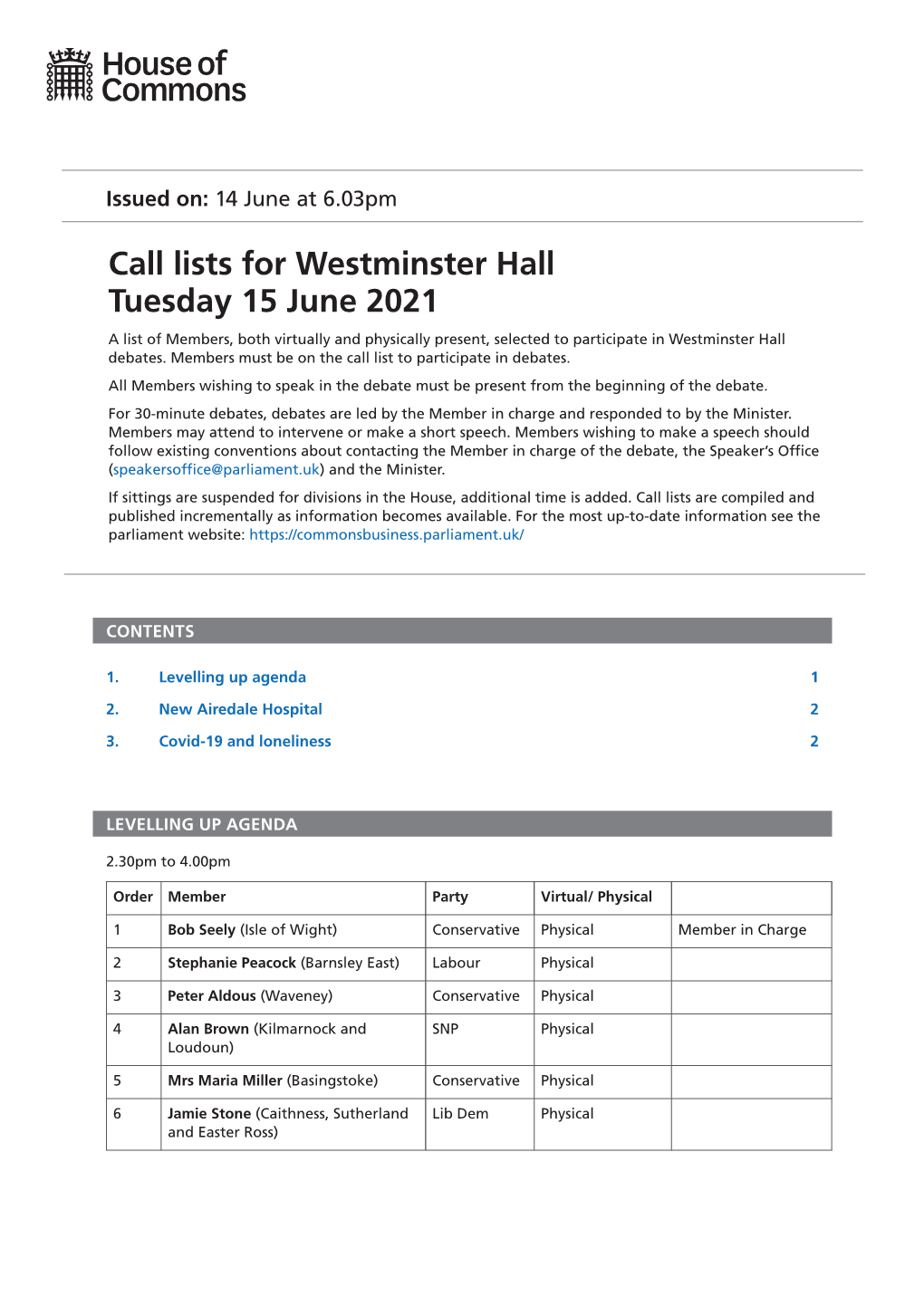 View Call Lists: Westminster Hall PDF File 0.05 MB