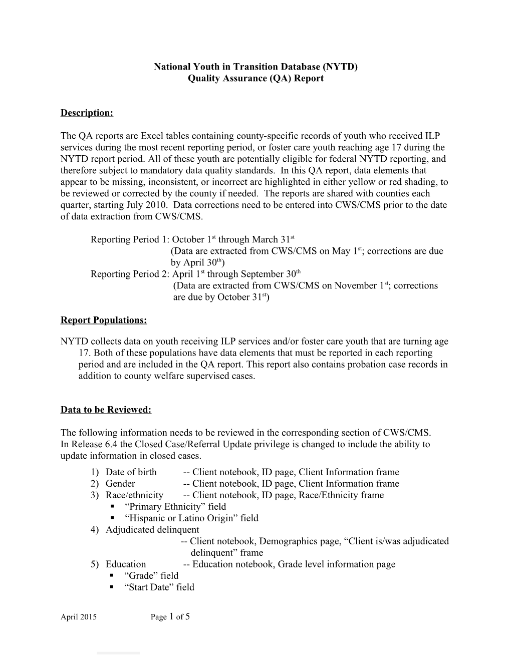 National Youth in Transition Database (NYTD)