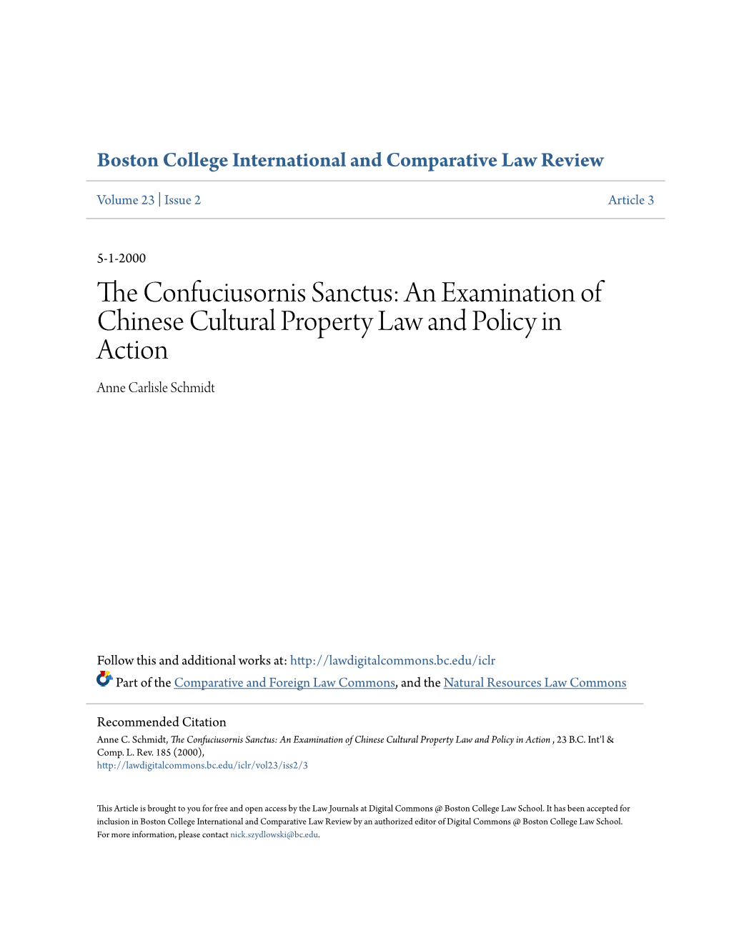 The Confuciusornis Sanctus: an Examination of Chinese Cultural Property Law and Policy in Action , 23 B.C