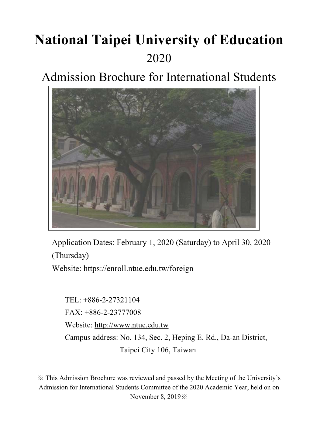 National Taipei University of Education 2020 Admission Brochure for International Students
