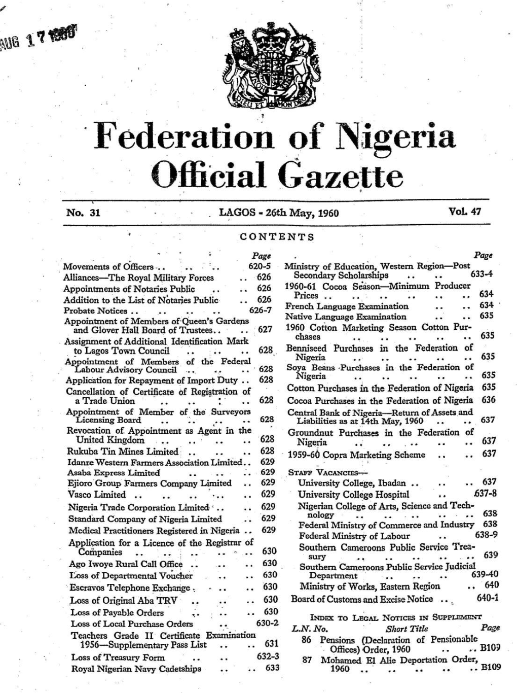 Federation of Nigeria — Official Gazette
