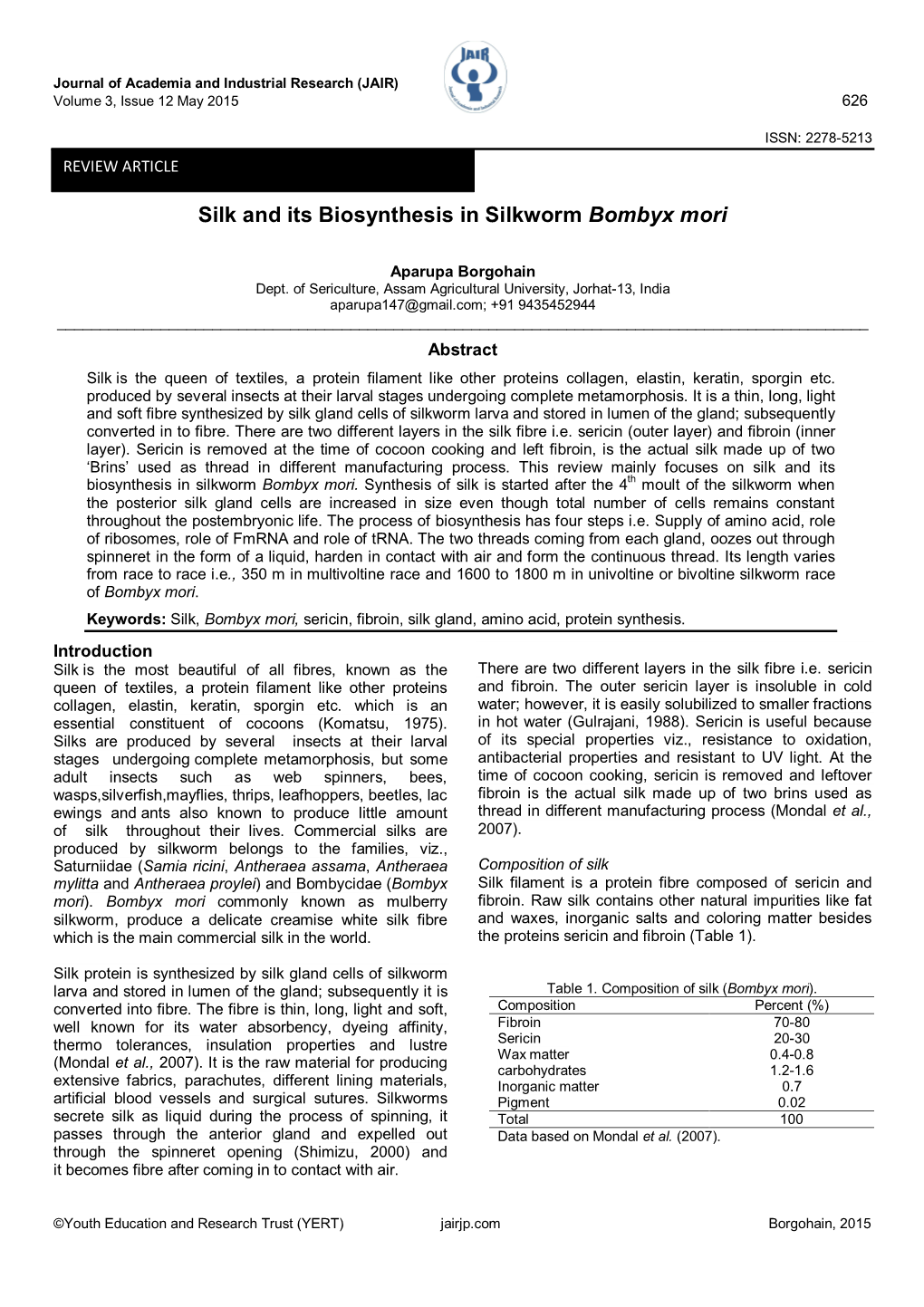 Silk and Its Biosynthesis in Silkworm Bombyx Mori