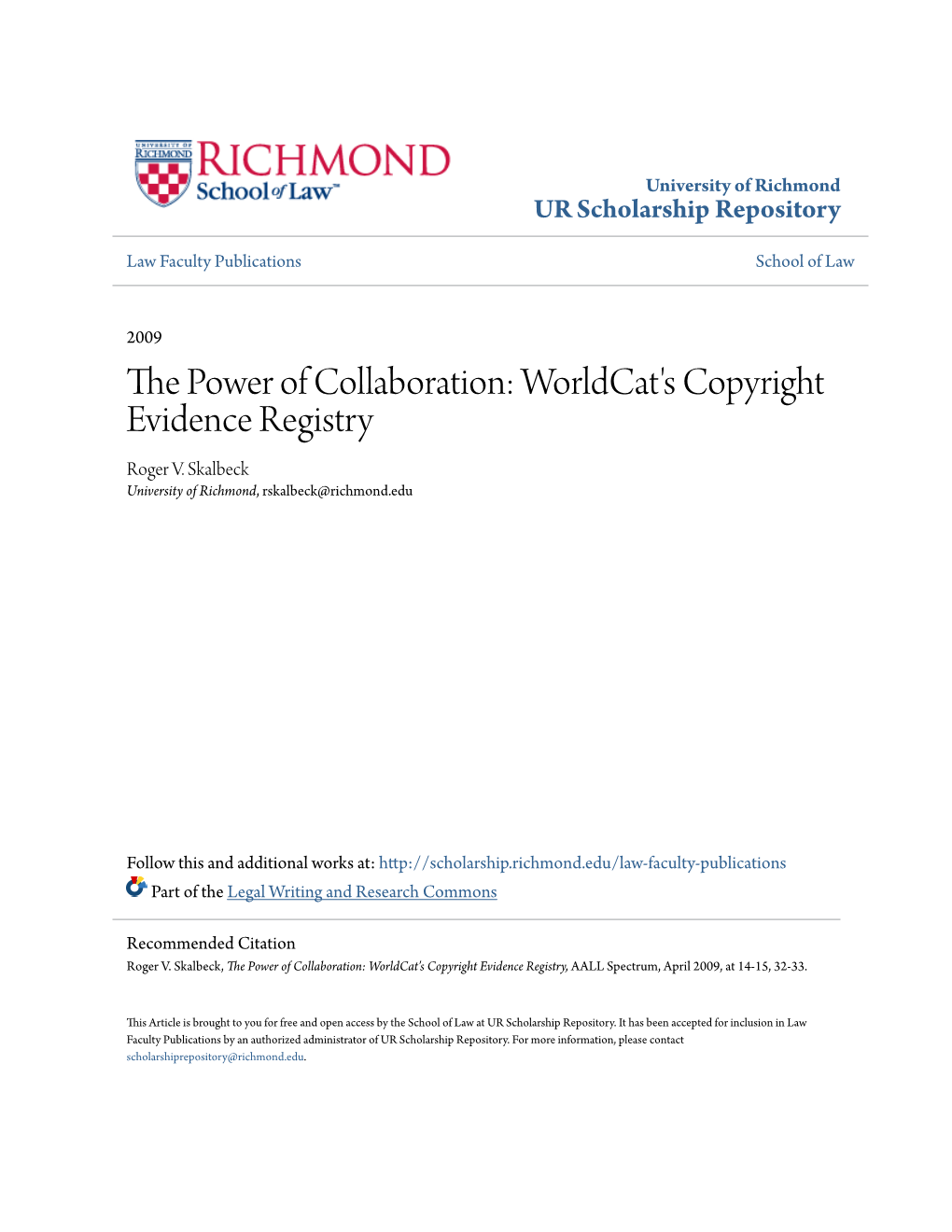 Worldcat's Copyright Evidence Registry Roger V