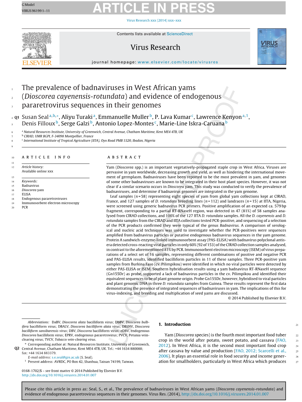 Dioscorea Cayenensis-Rotundata) and Evidence of Endogenous