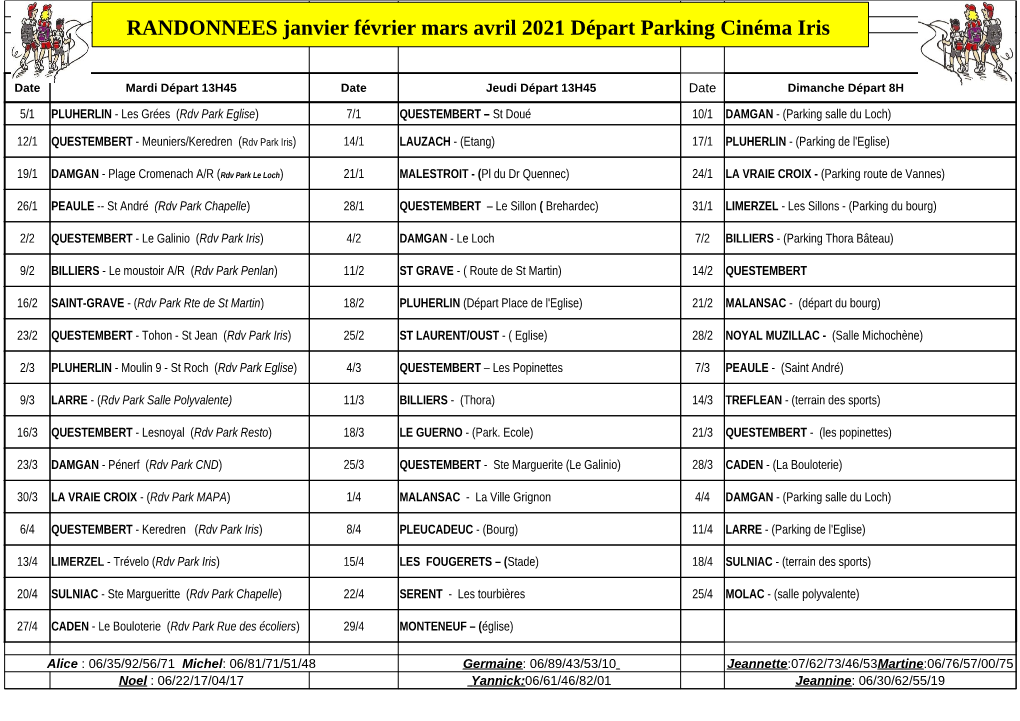 RANDONNEES Janvier Février Mars Avril 2021 Départ Parking Cinéma Iris