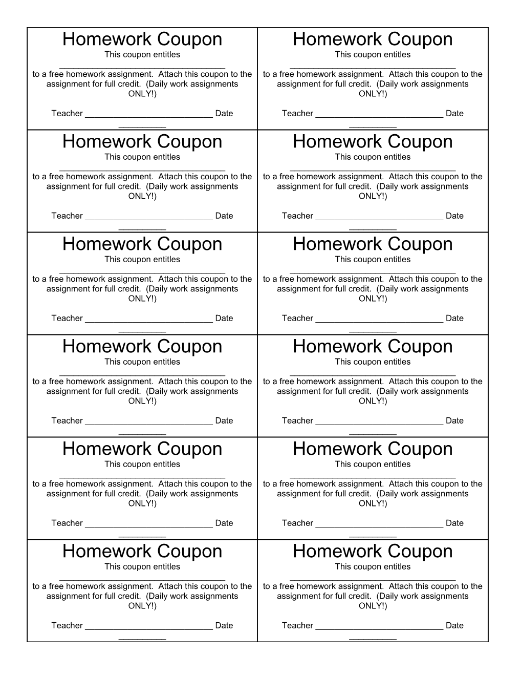 Homework Coupon