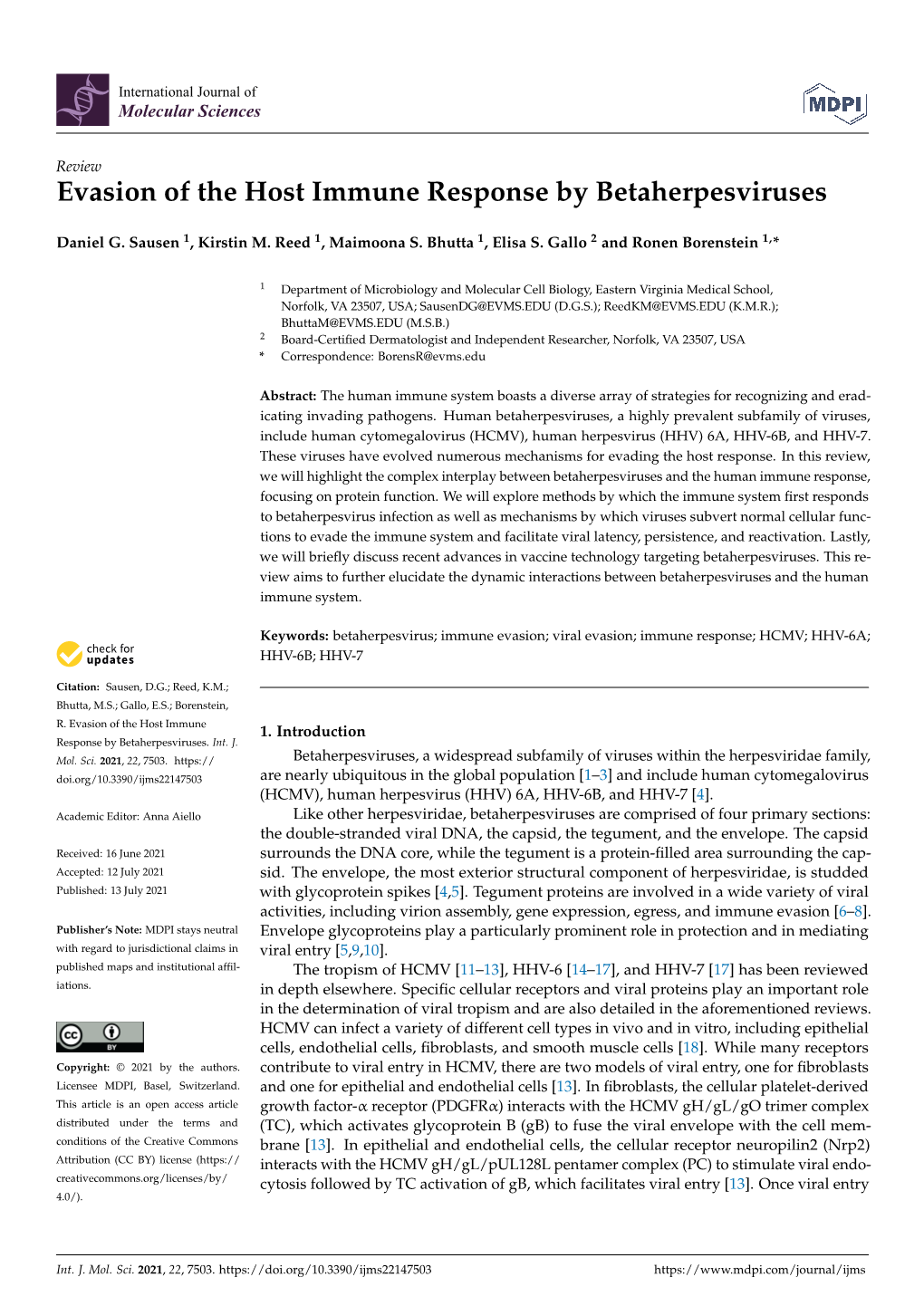 Evasion of the Host Immune Response by Betaherpesviruses