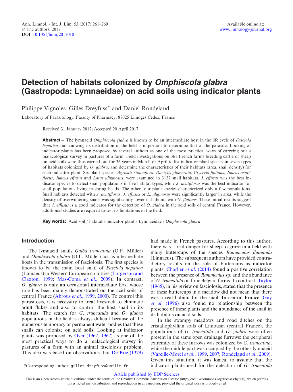 Detection of Habitats Colonized by Omphiscola Glabra (Gastropoda: Lymnaeidae) on Acid Soils Using Indicator Plants