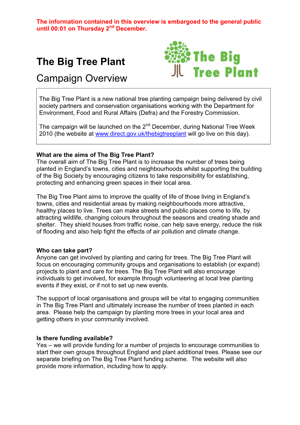 The Big Tree Plant Campaign Overview
