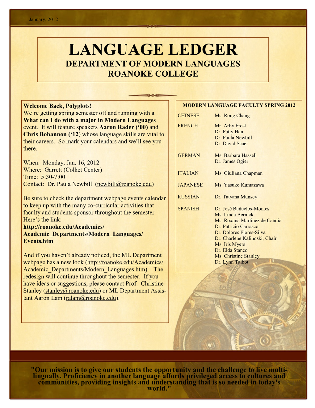 Language Ledger Department of Modern Languages Roanoke College