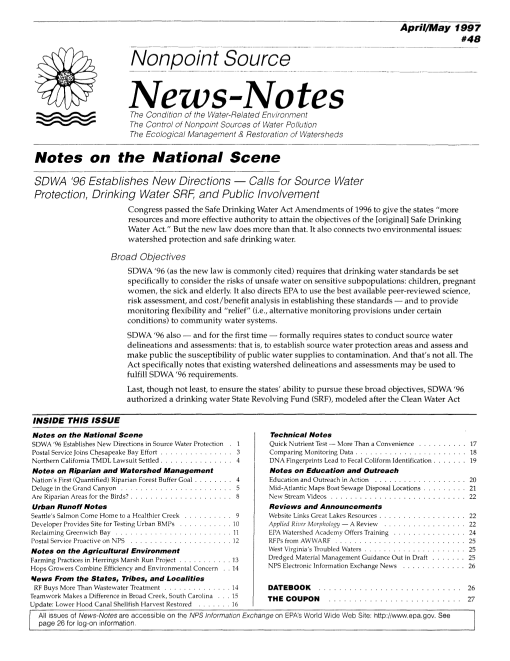 Nonpoint Source News-Notes, April/May 1997, Issue 48 (PDF)