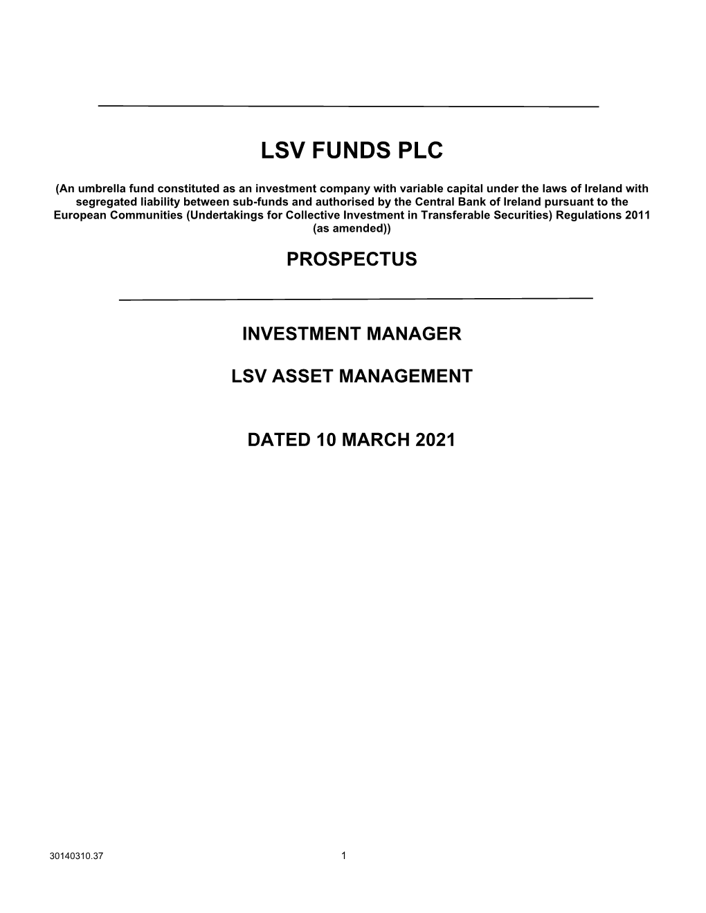 LSV Funds PLC Prospectus