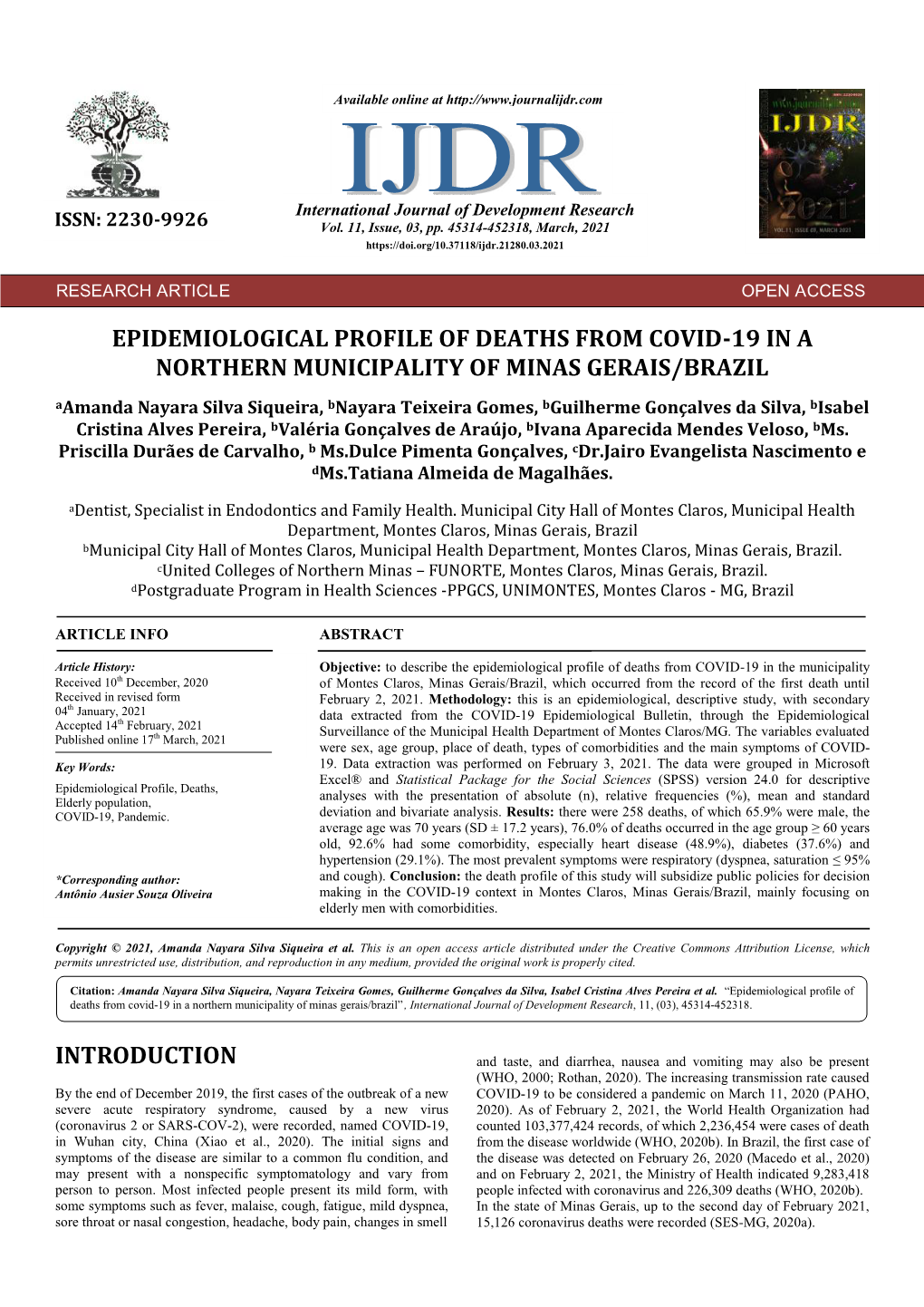 Epidemiological Profile of Deaths from Covid-19 in a Northern Municipality of Minas Gerais/Brazil Introduction