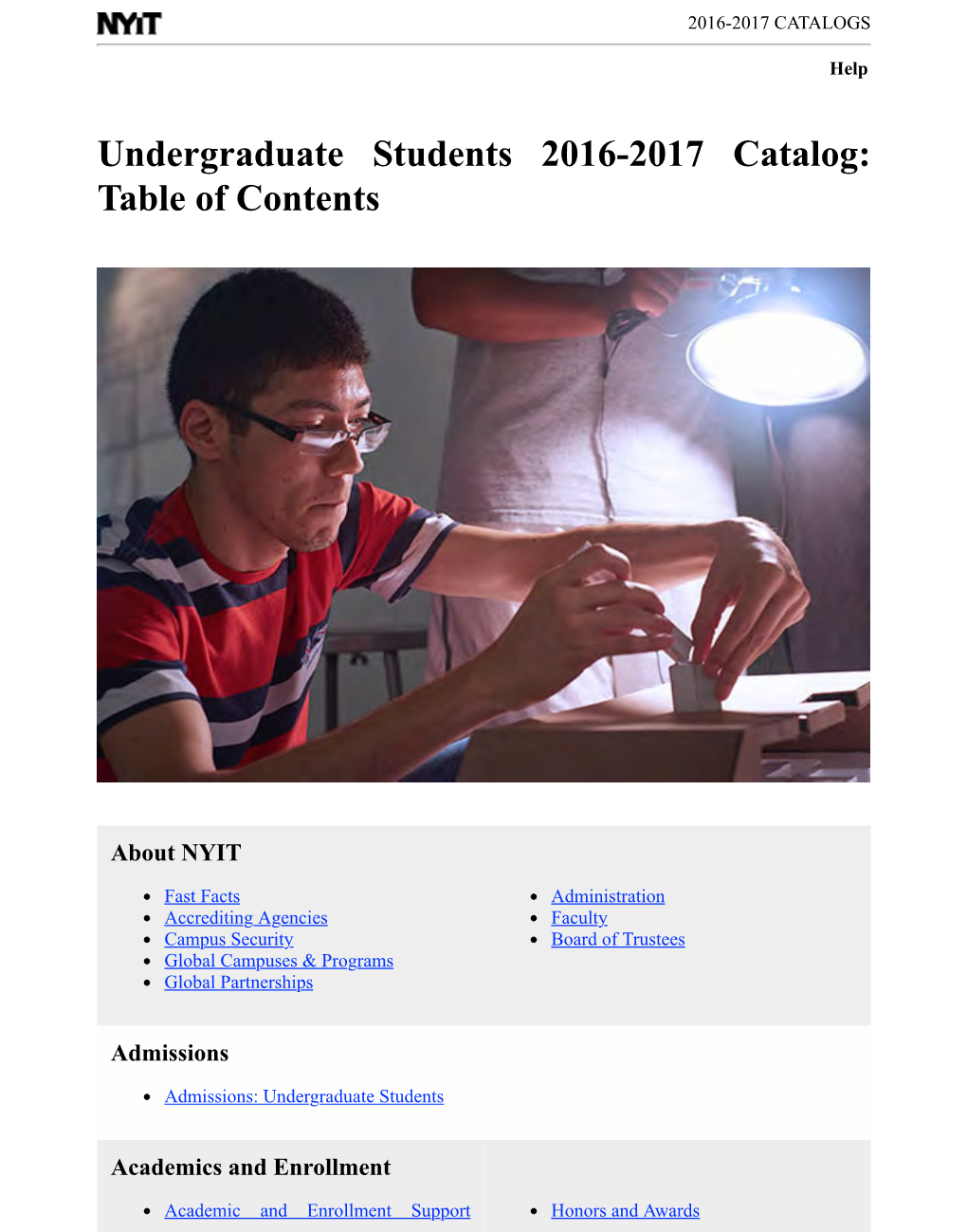 Undergraduate Students 2016-2017 Catalog: Table of Contents