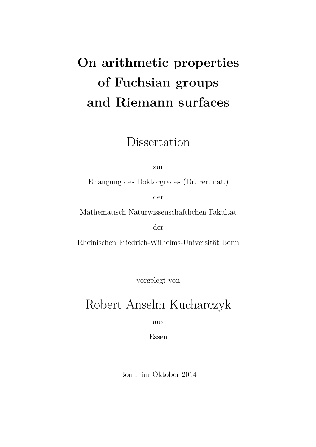 On Arithmetic Properties of Fuchsian Groups and Riemann Surfaces