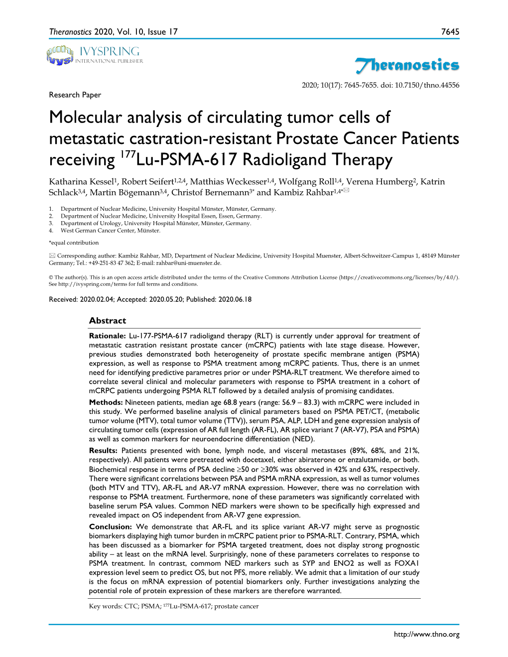 Molecular Analysis of Circulating Tumor Cells of Metastatic Castration