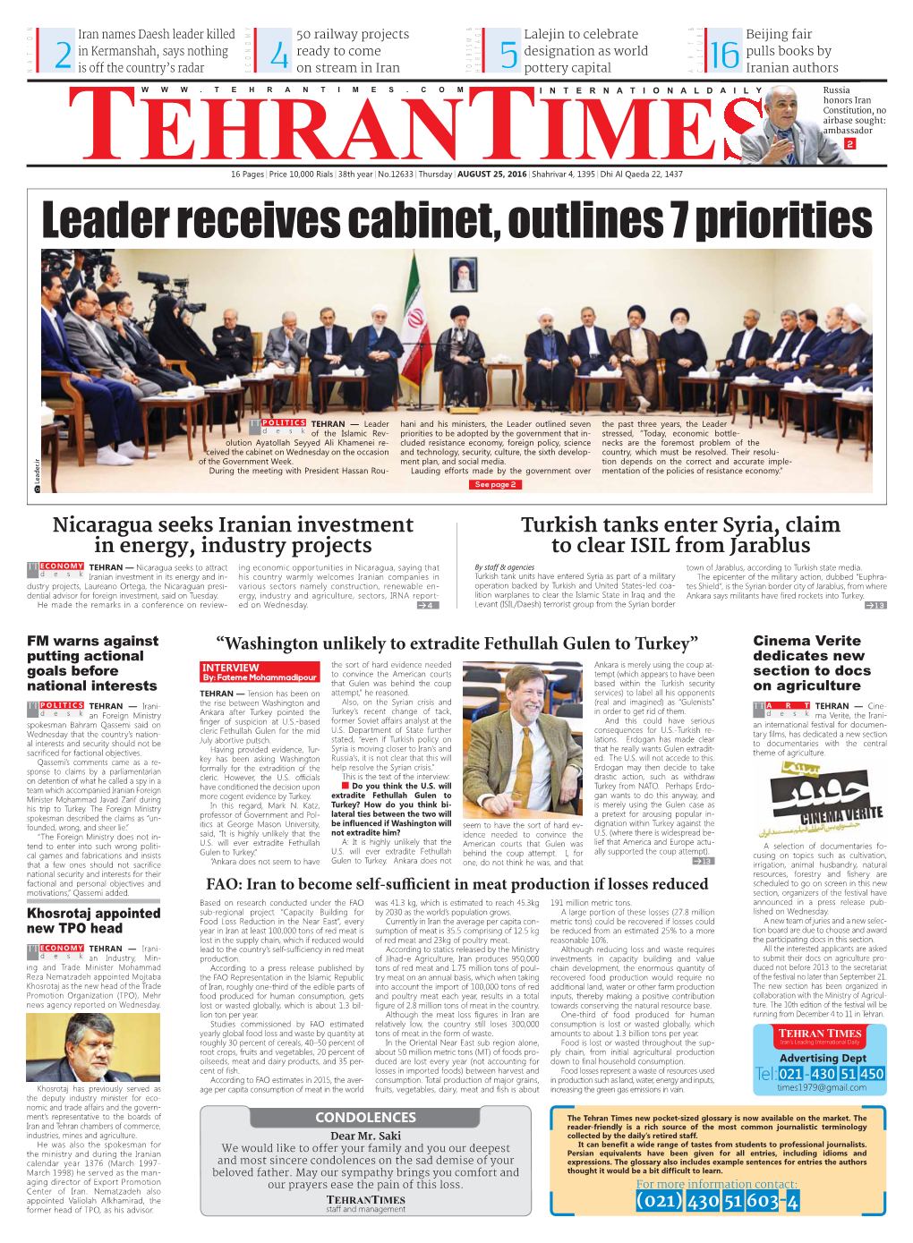 Leader Receives Cabinet, Outlines 7 Priorities