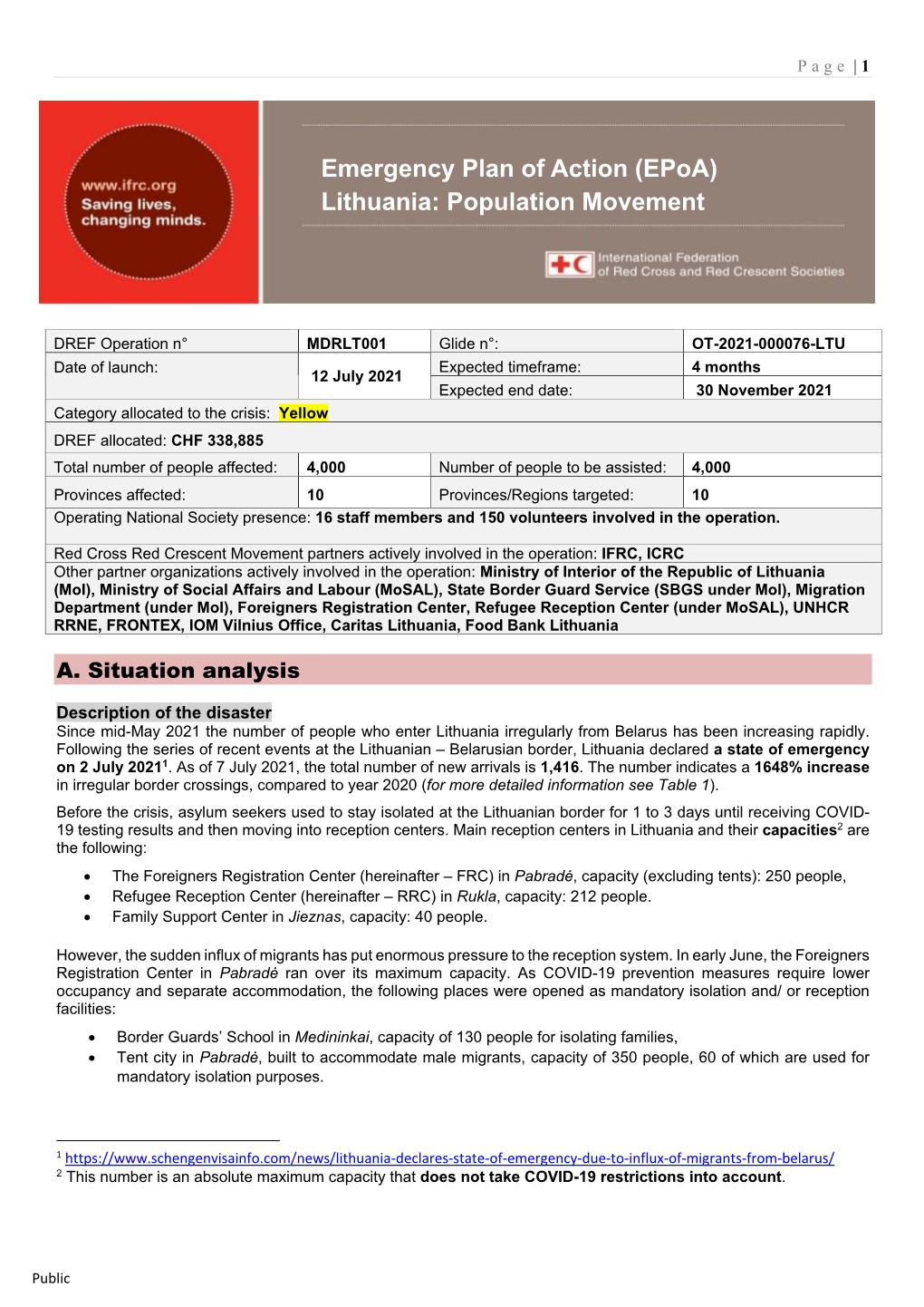 Emergency Plan of Action (Epoa) Lithuania: Population Movement