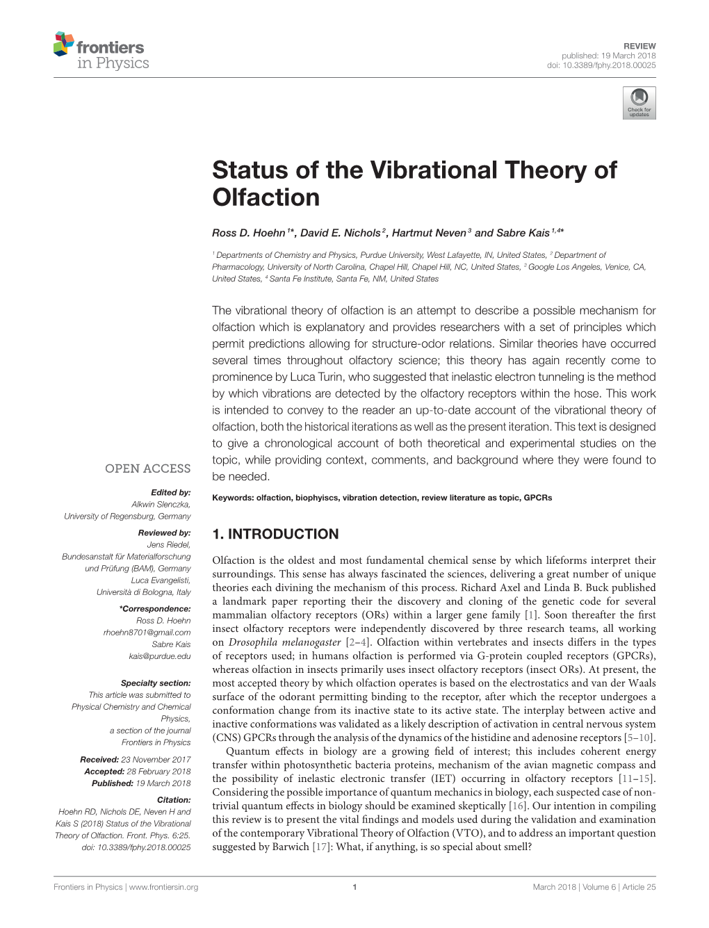 Status of the Vibrational Theory of Olfaction