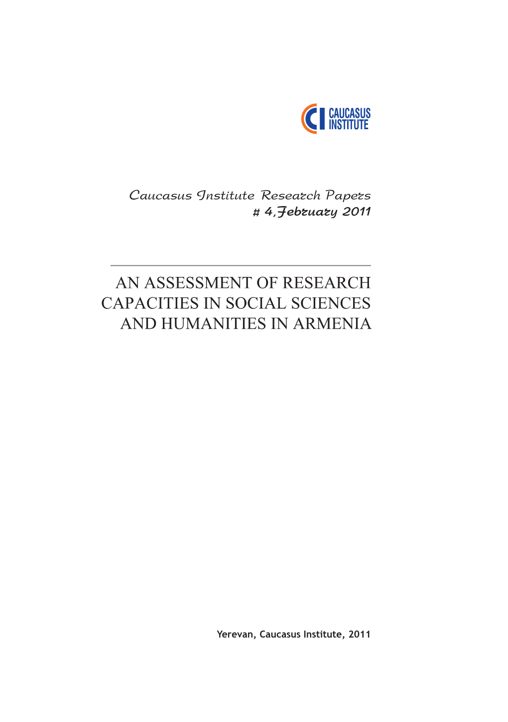 An Assessment of Research Capacities in Social Sciences and Humanities in Armenia