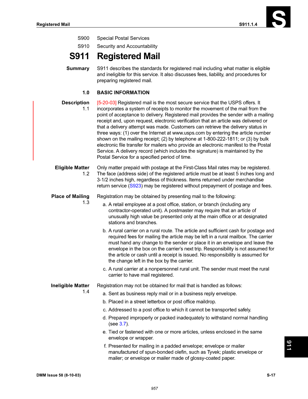 DMM S911 Registered Mail