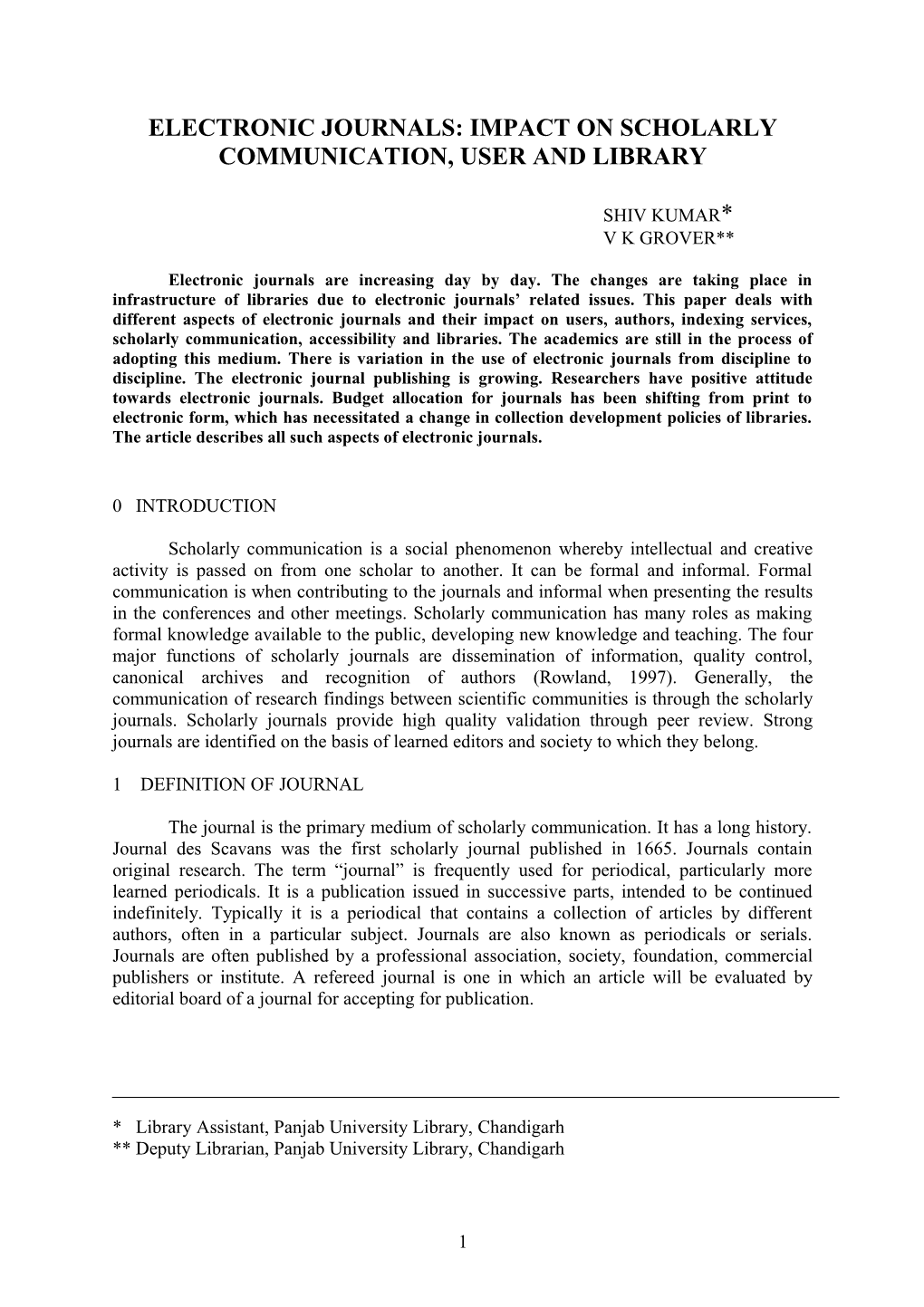 Impact of Electronic Journals