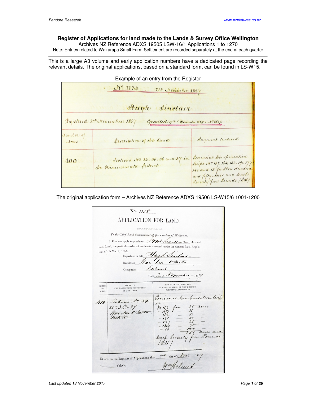 Register of Applications for Land Made to the Lands & Survey Office